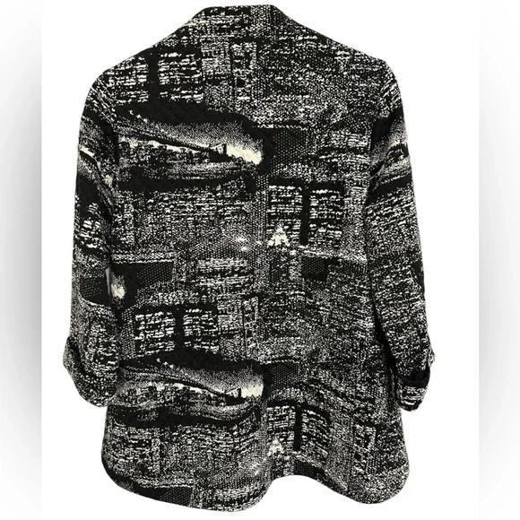 Comfy USA Black White Milan Skyline Monochrome Lagenlook Asymmetrical Jacket - Picture 3 of 8